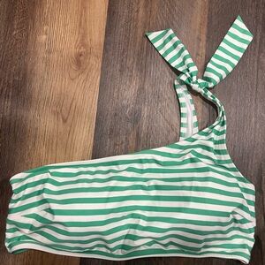 Aerie Bandeau One Shoulder Green and White Swim Top Size XL
